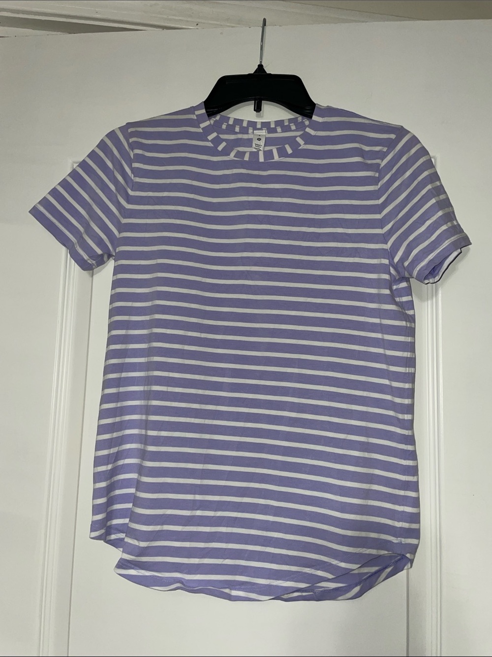 lululemon athletica Lavender and White Striped Short Sleeve Tee
